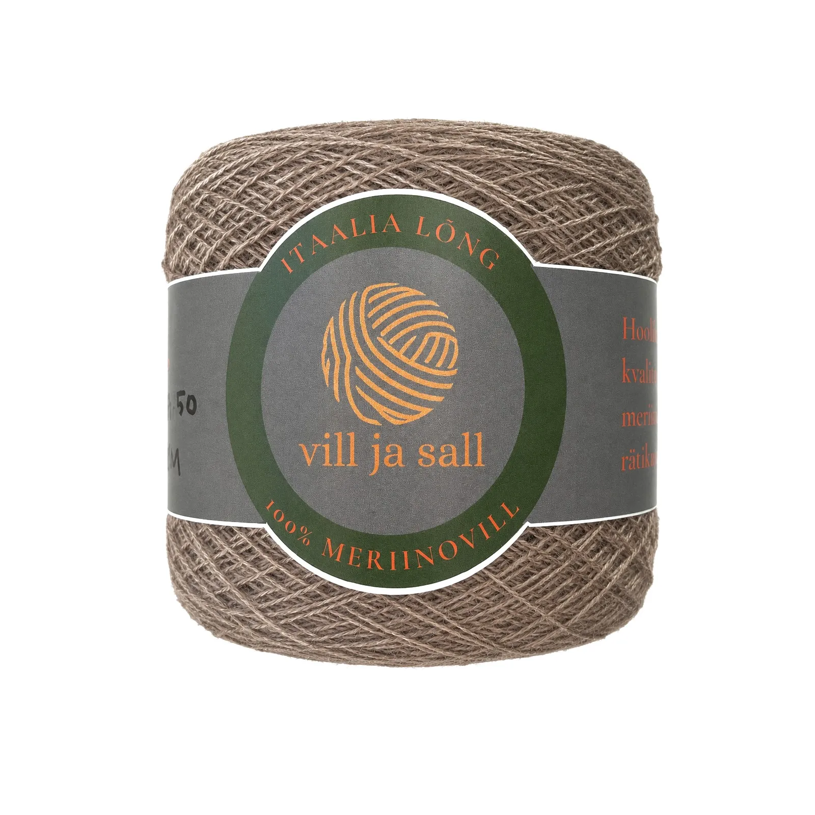 M1, beige with a soft dusty pink, a ball of merino wool yarn