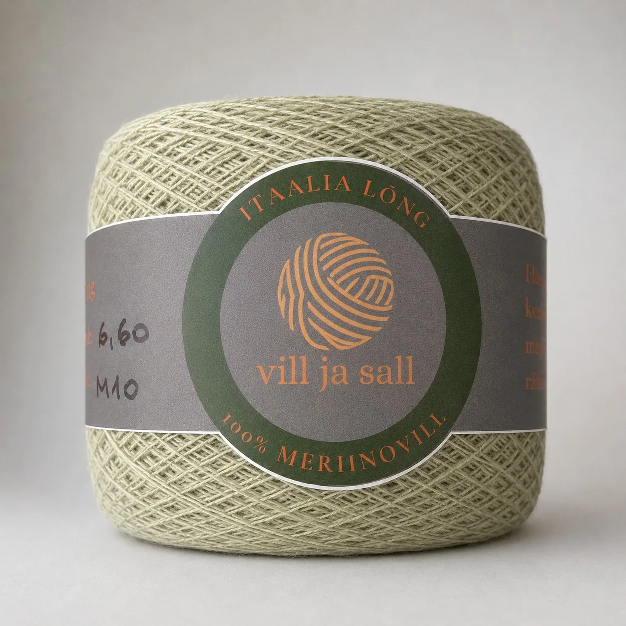 M10, light green with beige, a ball of merino wool yarn