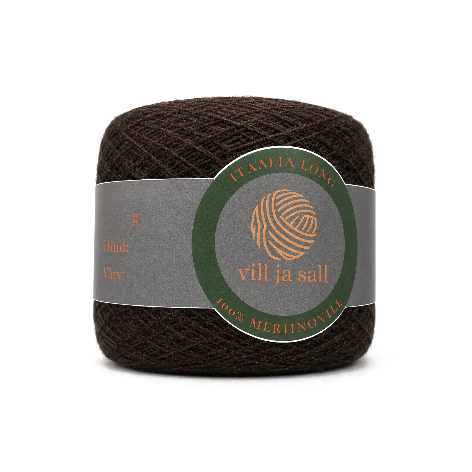 M13, dark brown, a ball of merino wool yarn