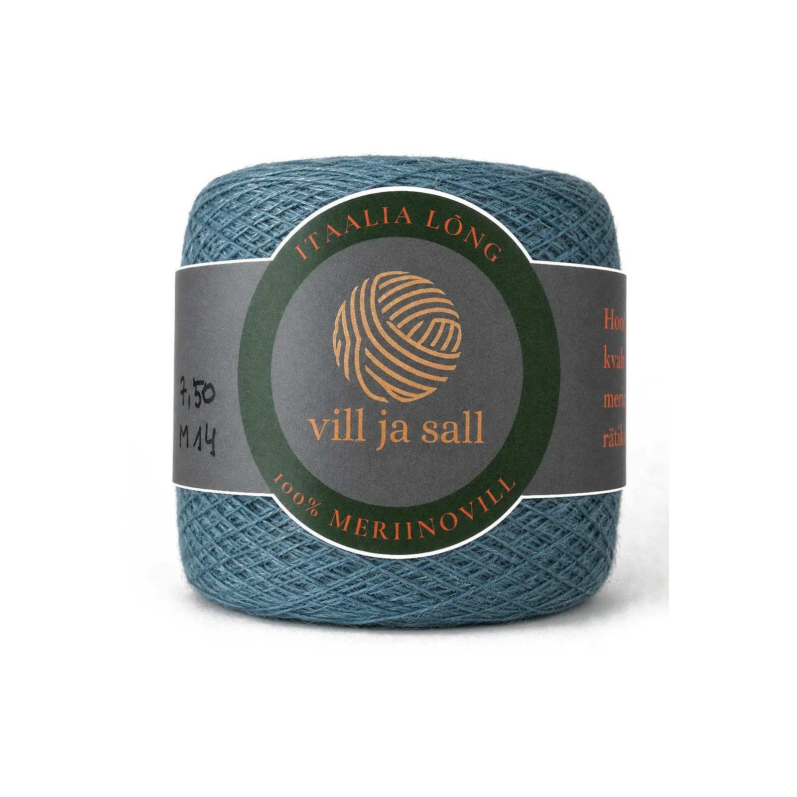 M14, blue mineral blue, a ball of merino wool yarn