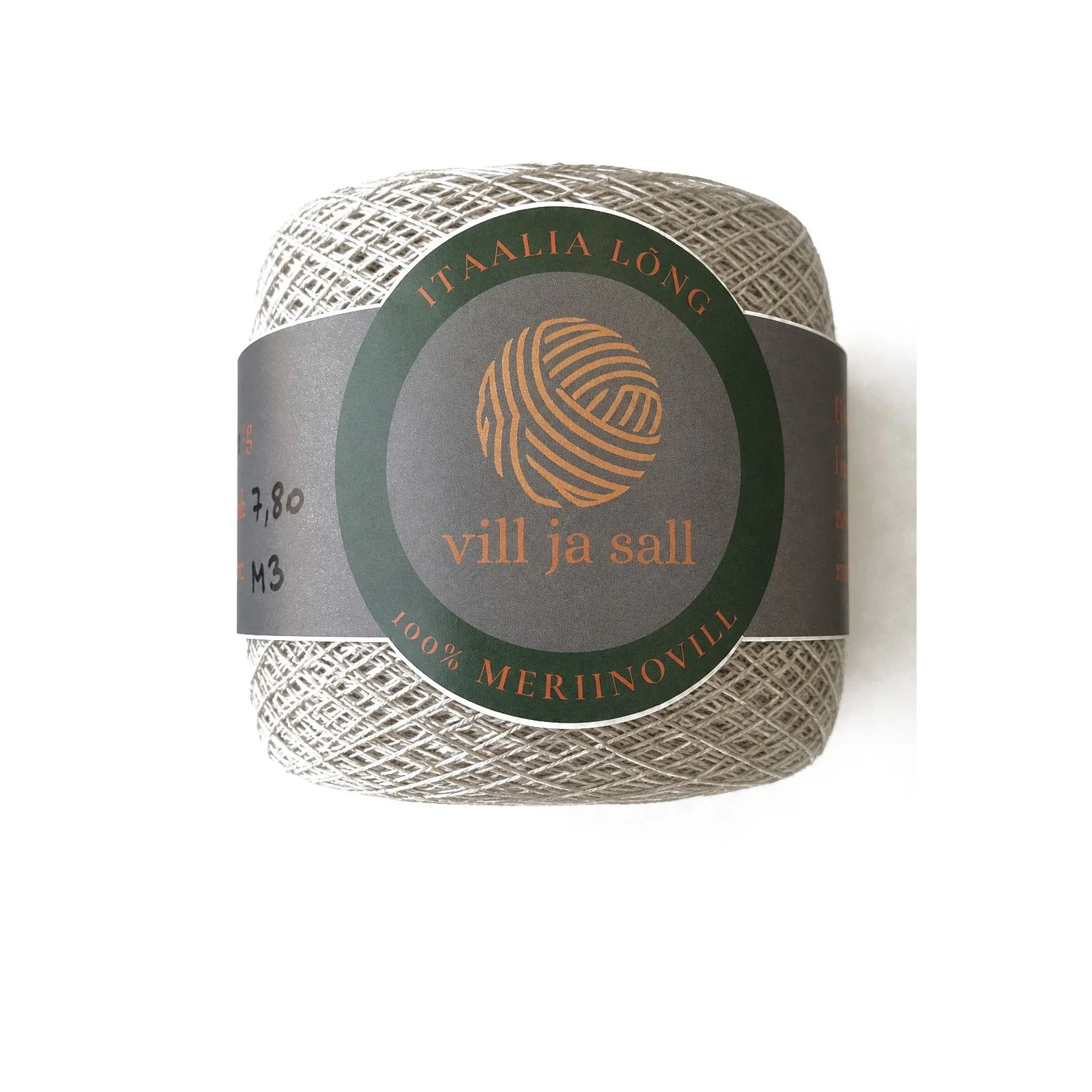 M3, light grey with beige, a ball of merino wool yarn
