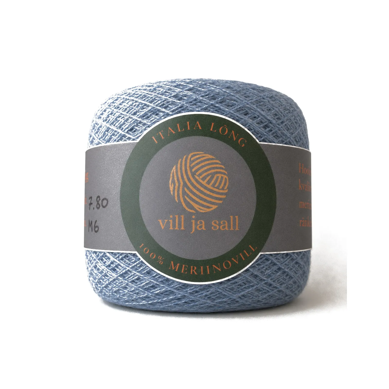M6, light blue, a ball of merino wool yarn